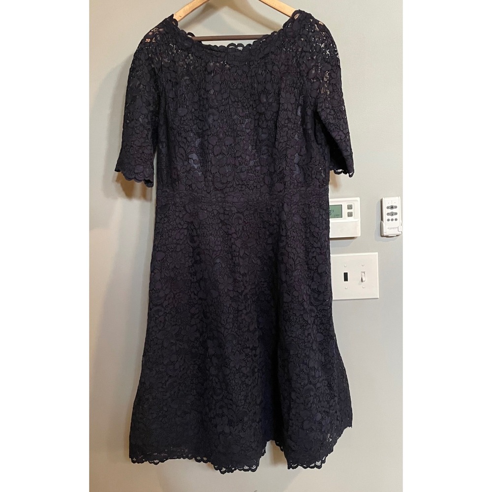 Teri Jon Rickie Freeman Lace Dress Women 16 Navy Blue Floral Cocktail Wedding